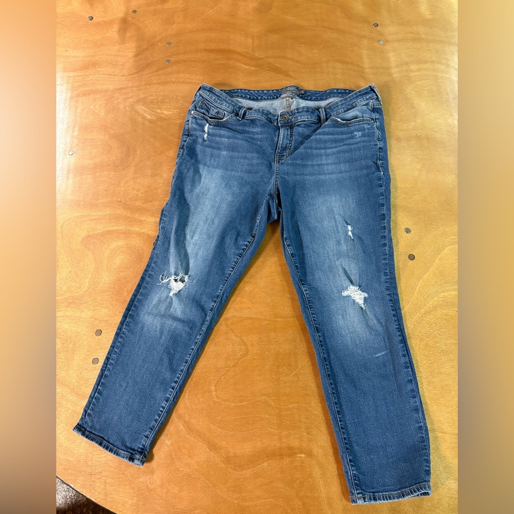 Torrid Boyfriend Straight Jean- Distressed Vintage Stretch Medium Wash